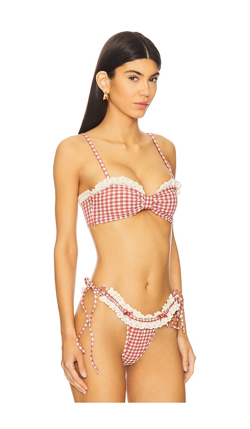 For Love & Lemons Gingham Bandeau Bikini Top In Red