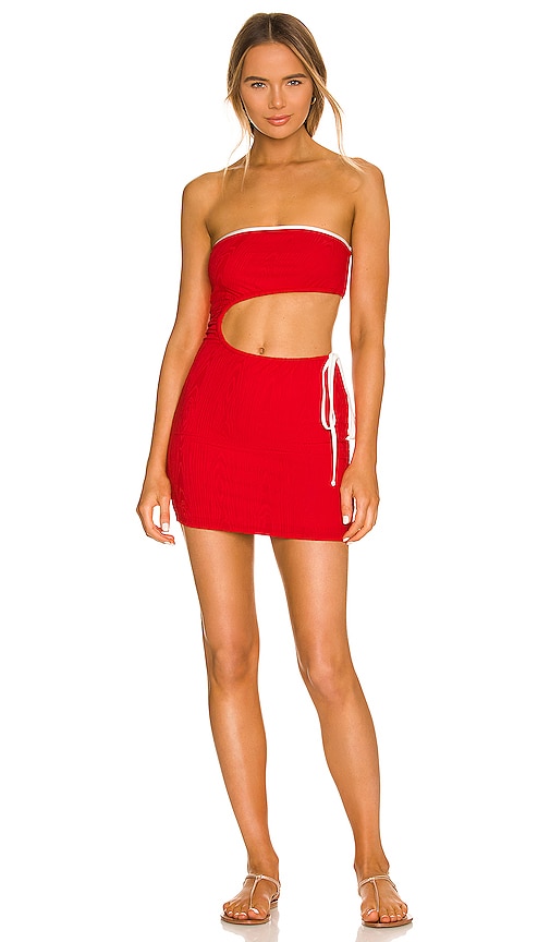 Frankies Bikinis Renee Jacquard Mini Dress in Red.