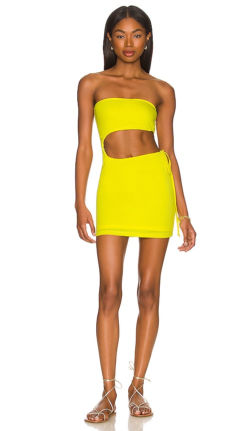Frankies Bikinis Renee Plisse Mini Dress in Yellow.