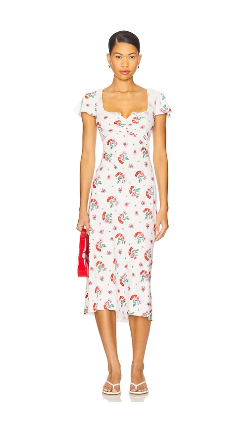 Frankies Bikinis Delicate Crepe Midi Dress Cherry Flower In Multi