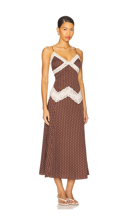 Frankies Bikinis Ethereal Satin Maxi Dress Chocolate Dot In Brown