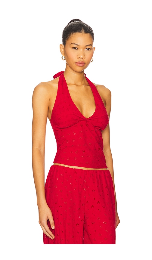 Frankies Bikinis Cora Eyelet Halter In Red
