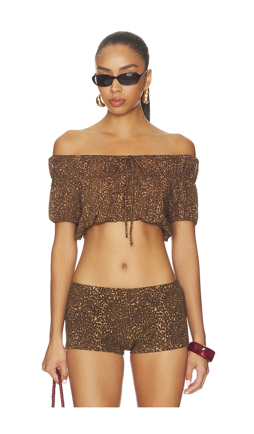 Frankies Bikinis Paulina Chiffon Blouse In Brown