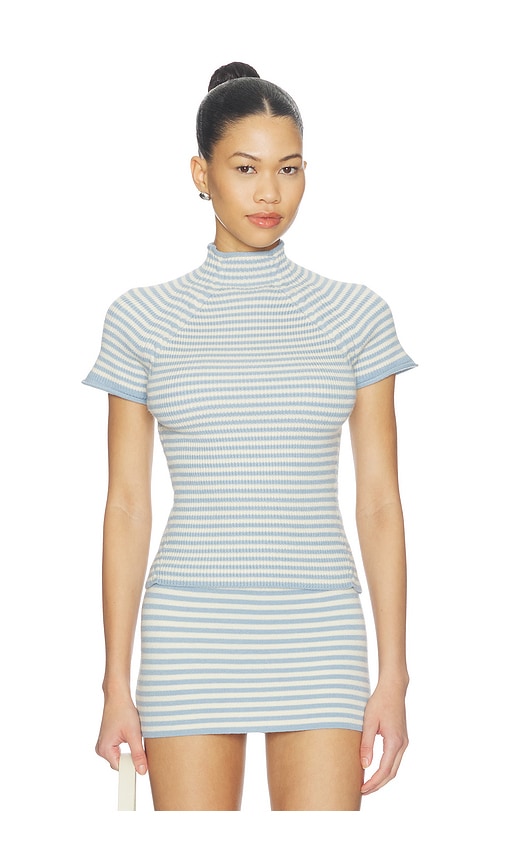 Harmony Cloud Knit Mock Neck Tee by Frankies Bikinis in Hazy Stripe