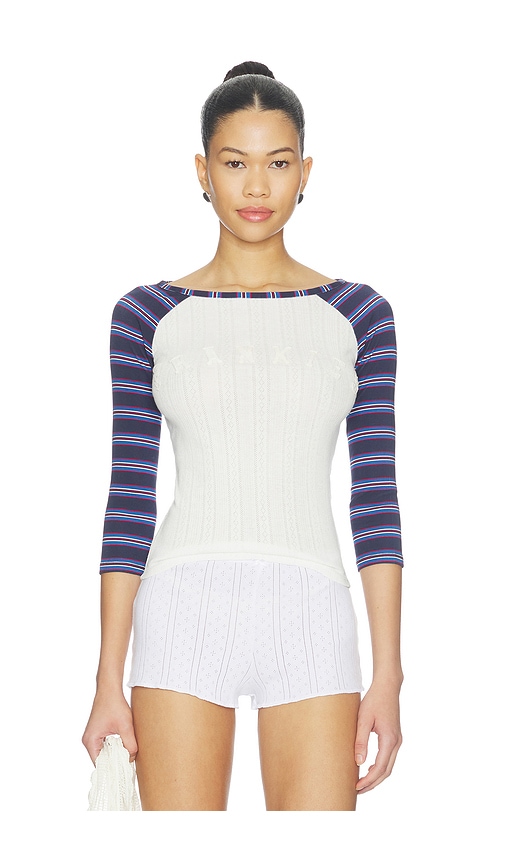 Game Day Pointelle Baseball Tee by Frankies Bikinis in Schoolhouse Stripe