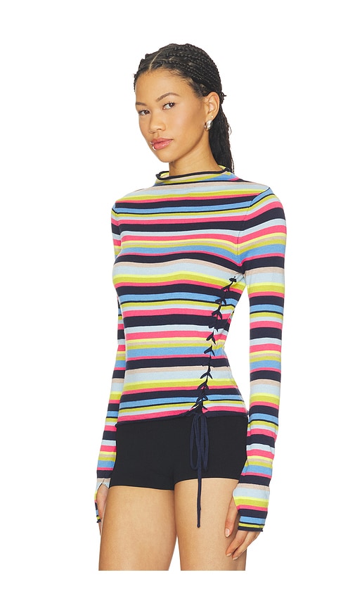 Adele Knit Mock Neck Blouse by Frankies Bikinis in Retro Rainbow