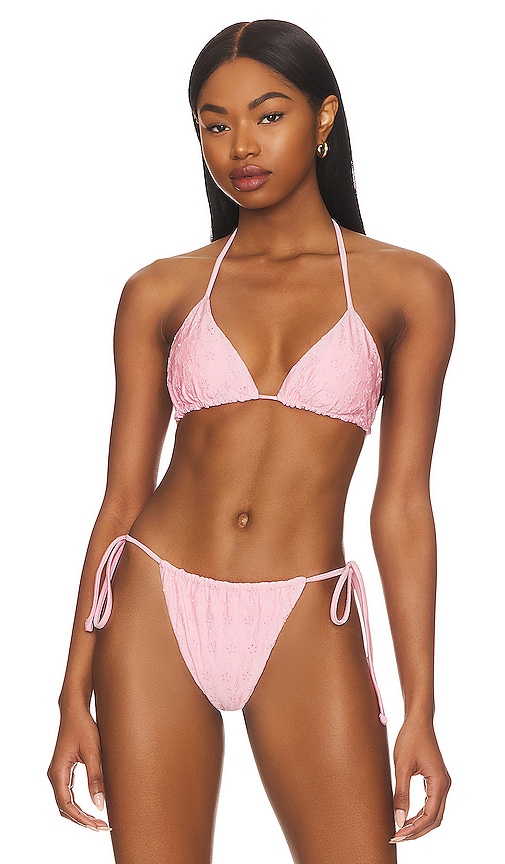 Frankies Bikinis Tia Eyelet Bikini Top in Cherry Blossom Shine