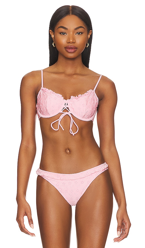 Frankies Bikinis Lucia Eyelet Top in Cherry Blossom Shine
