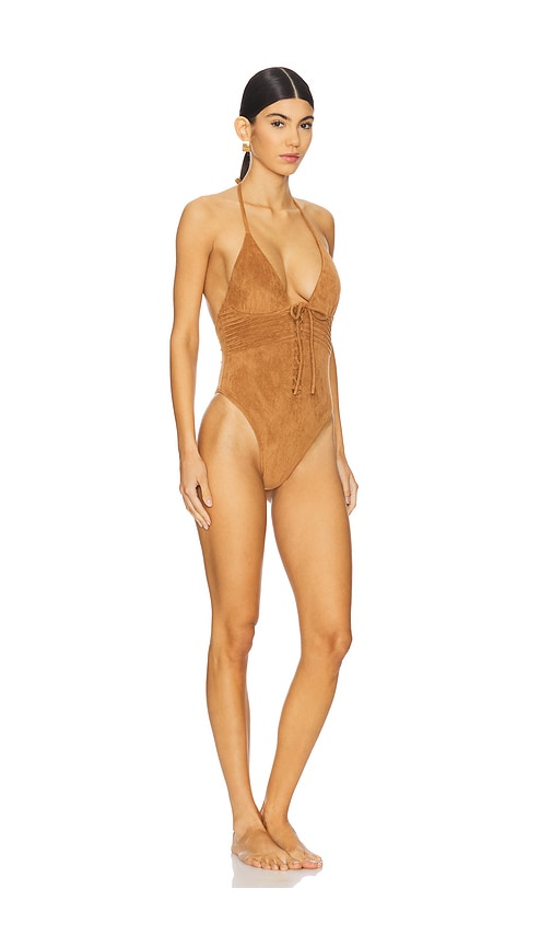 FRANKIES BIKINIS X BELLA HADID BARREL SUEDE ONE PIECE SWIMSUIT 
