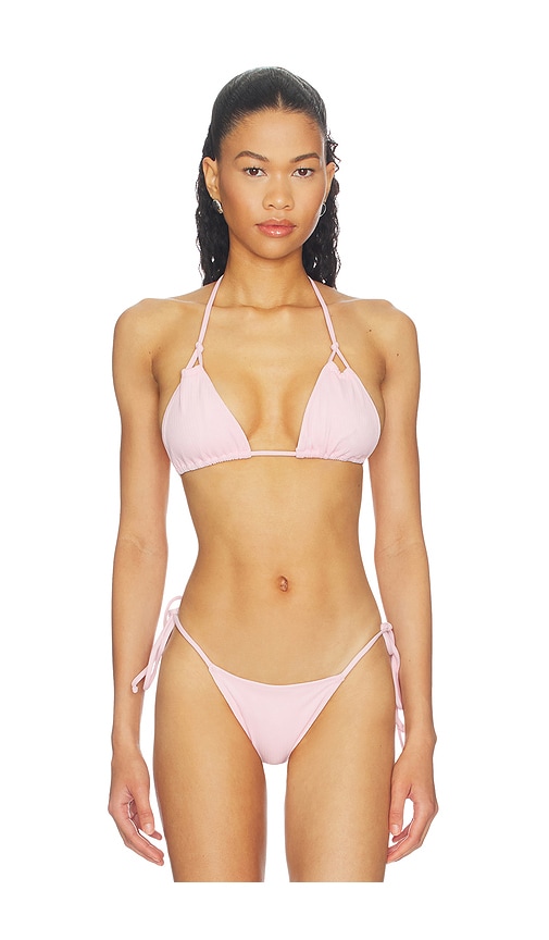 Frankies Bikinis X Paige Lorenze Ari Ribbed Bikini Top in Blush. - size S (also in XS, M, L, XL)