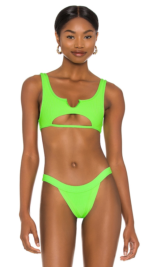 Frankies Bikinis Cole Ribbed Bikini Top In Green Glow Revolve