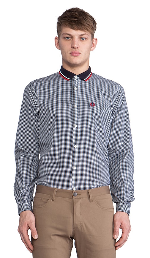 Knitted Collar Gingham Shirt