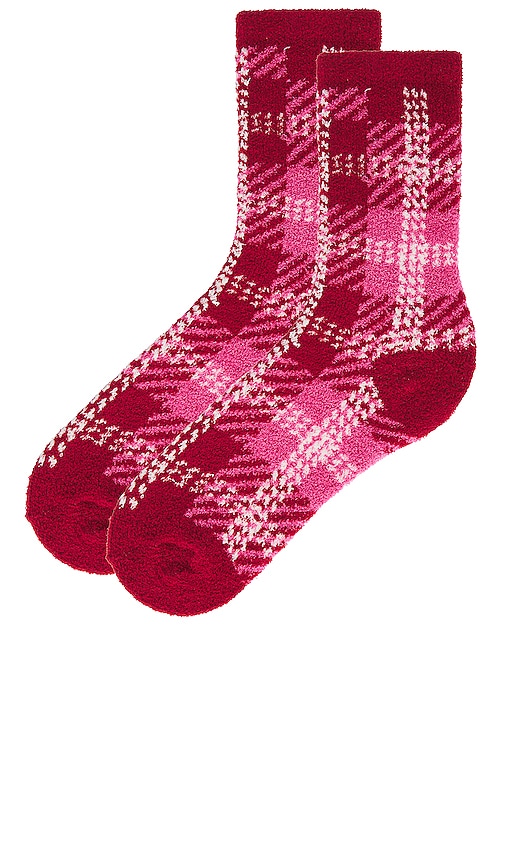 Shop Free People Hilarie Plaid Crew Socks In Cherry Combo