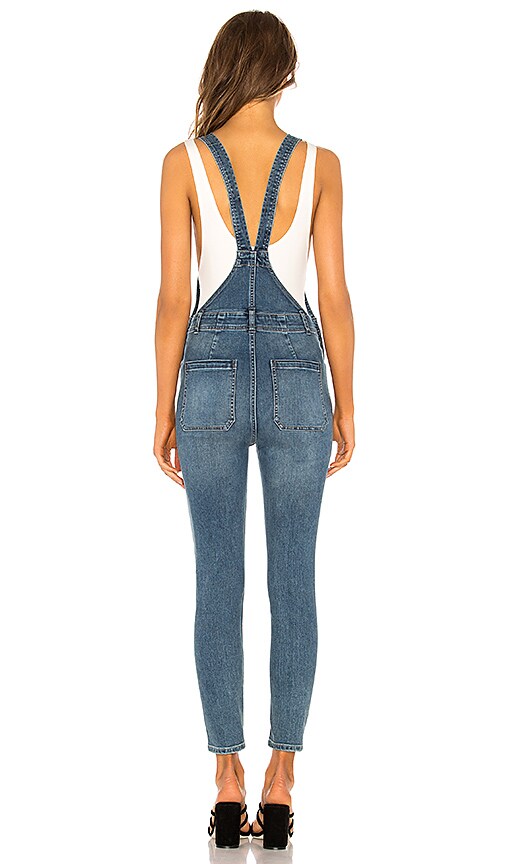 free people slim ankle denim overalls