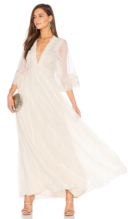 Free People Eclair Embroidered Maxi Dress in Ivory