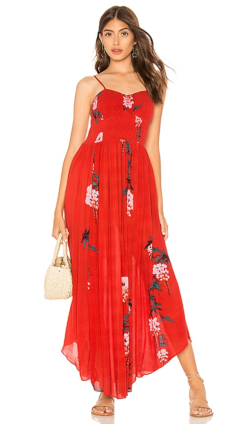 Free People Beau Smocked Printed Slip Dress in Red | REVOLVE