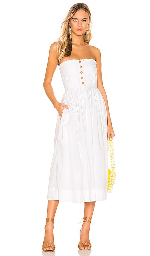 lilah cotton pleated strapless midi dress