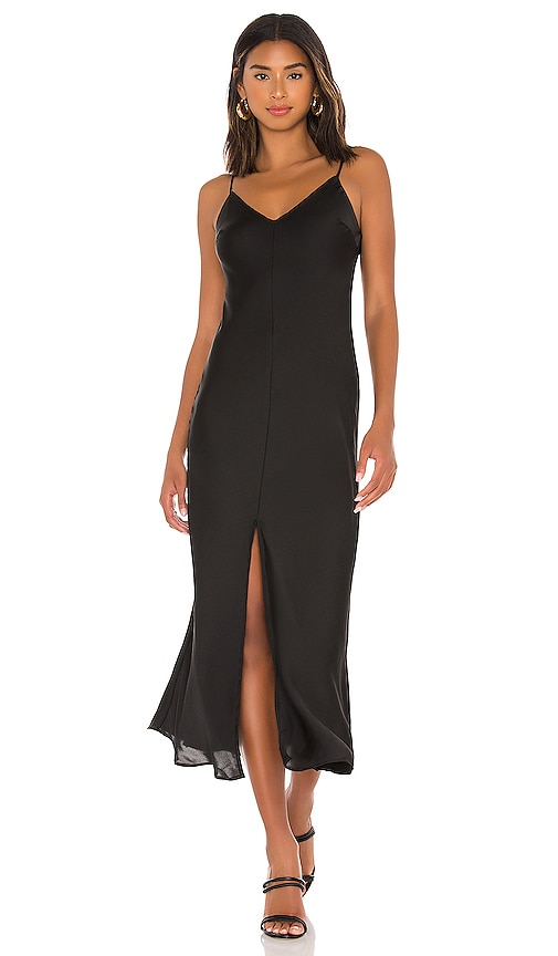 maxi length halter neck dress with high slits