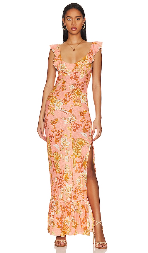 Free People Remind Me Maxi Slip Dress in Coral Combo | REVOLVE