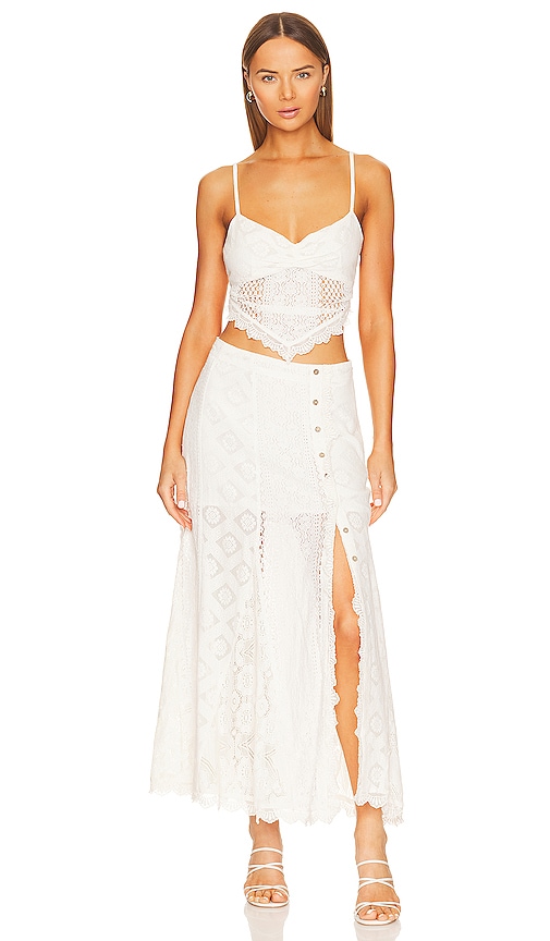 Free People Lace Two-piece Cotton Camisole & Skirt Set In Gardenia ...