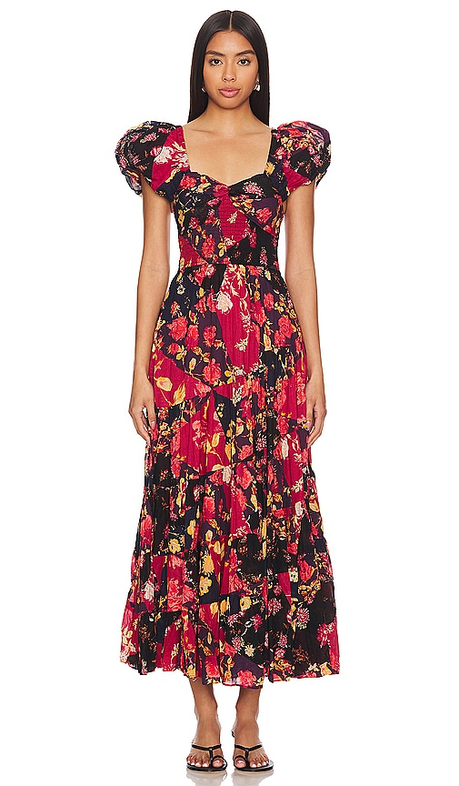 Free People Sundrenched Short Sleeve Maxi Dress In Dark Red Combo