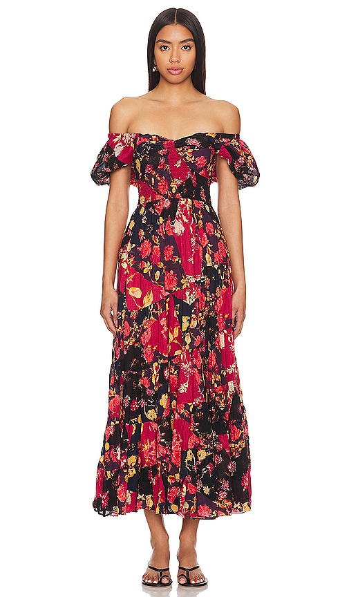 Shop Free People Sundrenched Short Sleeve Maxi Dress In Dark Red Combo