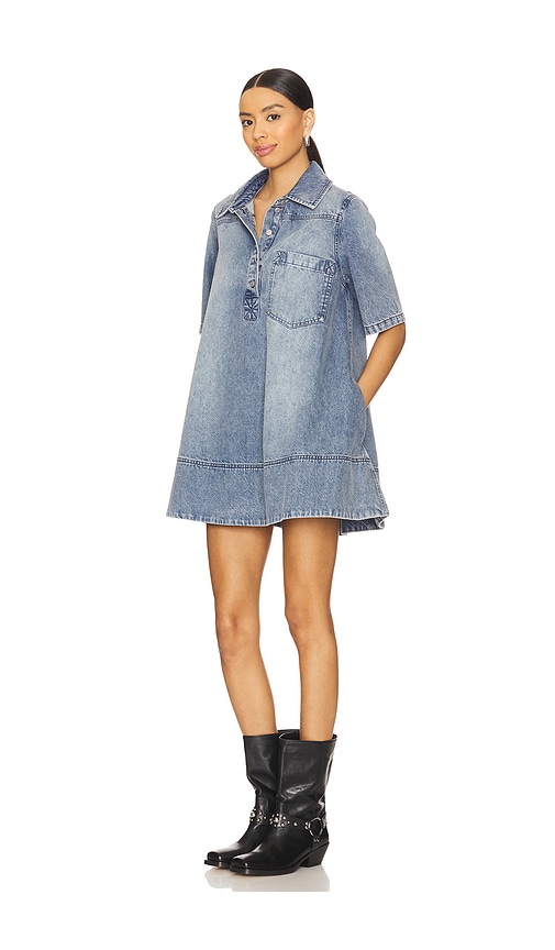 Free People Womens Ocean Blue Remino Flared Denim Mini Dress In 海洋蓝