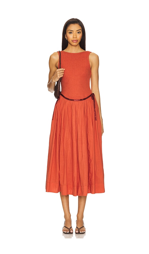 Nightingale Solid Midi Dress in Orange. - size XL (also in L, M, S, XS)