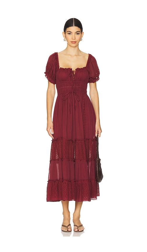 Falling Sun Midi Dress in Burgundy. - size XL (also in L, M, S, XS)