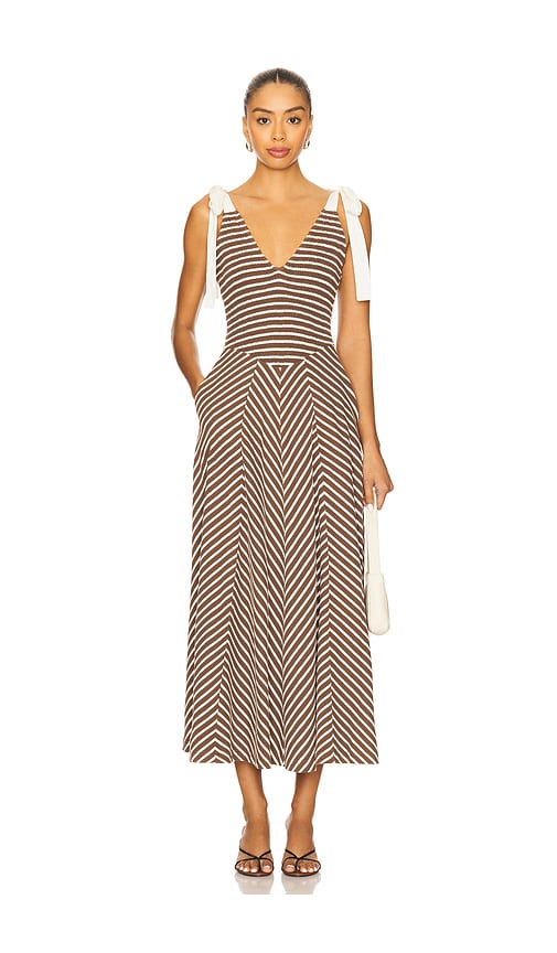 brown dresses for graduation Taupe Chevron Crochet Shoulder Tie Midi Dress  PinkBlush