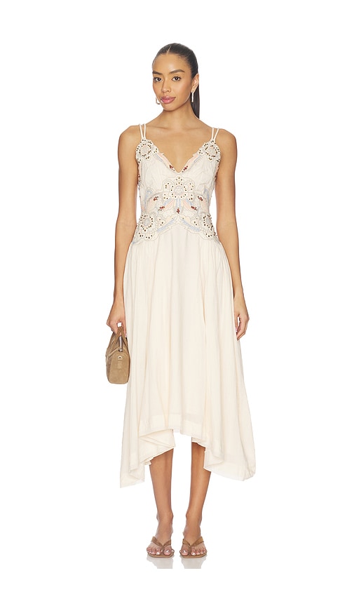 Free People x REVOLVE Dusty Bloom Embroidered Maxi Dress in Light Tan |  REVOLVE