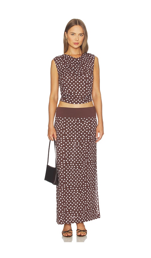 brown and white outfit dress Selene White & Brown Flare Maxi Dress M