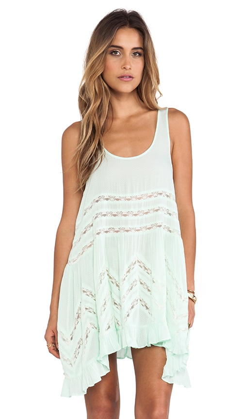 Free People Voile and Lace Trapeze Slip in Spring Green