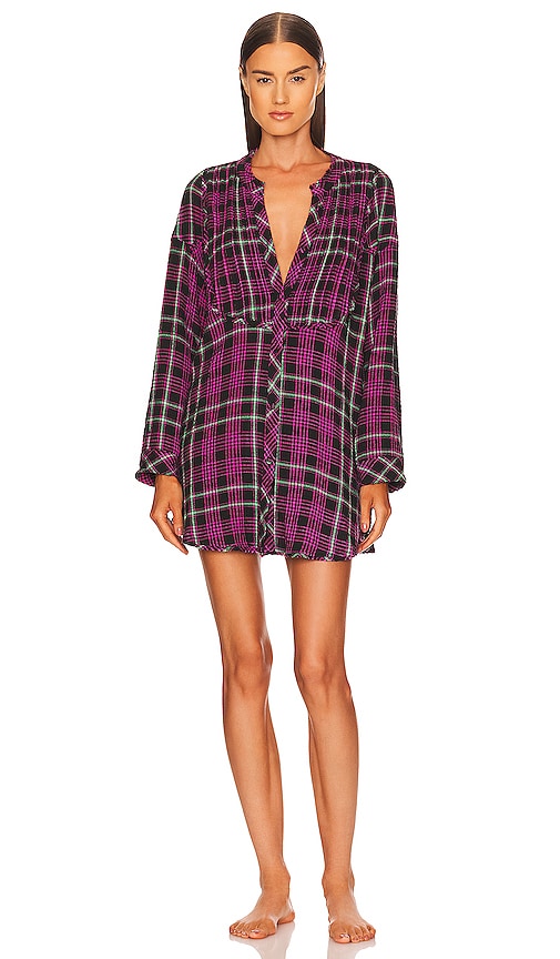 Free People Plaid About You Sleep Top in Black Combo