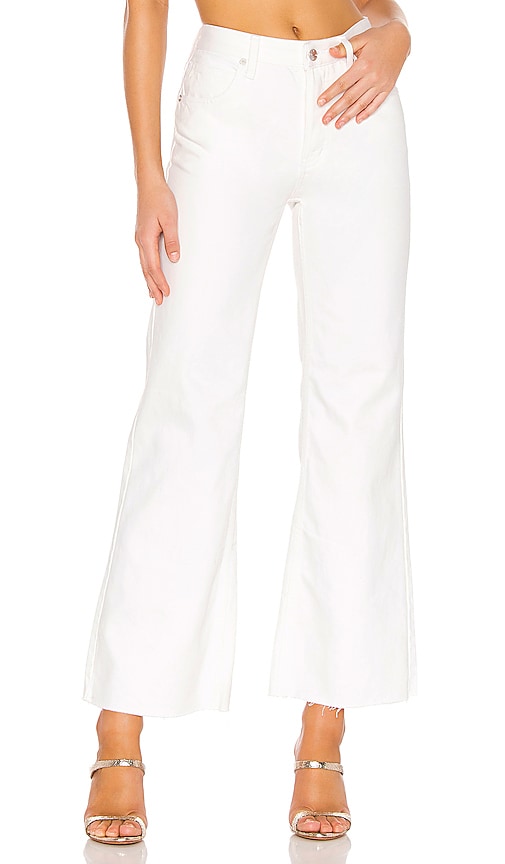 high rise flare white jeans