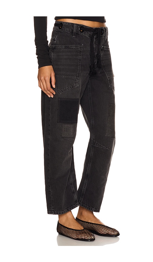 Free People Moxie Low Slung Pull On Barrel Wide Leg In Black