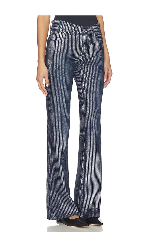  Free People X We The Free West Coast Metallic Flare In Country Blue En Blue,metallic Silver. Taille 25. Also En 26, 29, 30. 