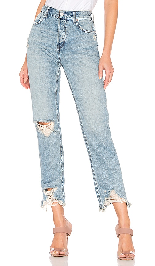 Free People Chewed Up Midrise Straight Jean in Indigo Blue | REVOLVE