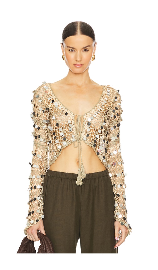 Free People x REVOLVE Bali Shimmer Dune Cardi in Soft Clay