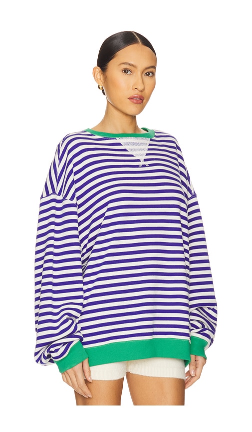 Free People Oversize Stripe Sweatshirt In Royal