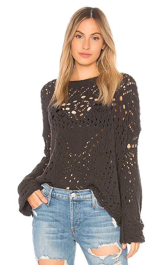 Free People Traveling Lace Sweater in Carbon | REVOLVE