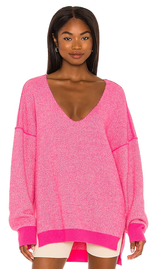 Free People Sweater Weather V Neck in Hot Pink Combo | REVOLVE