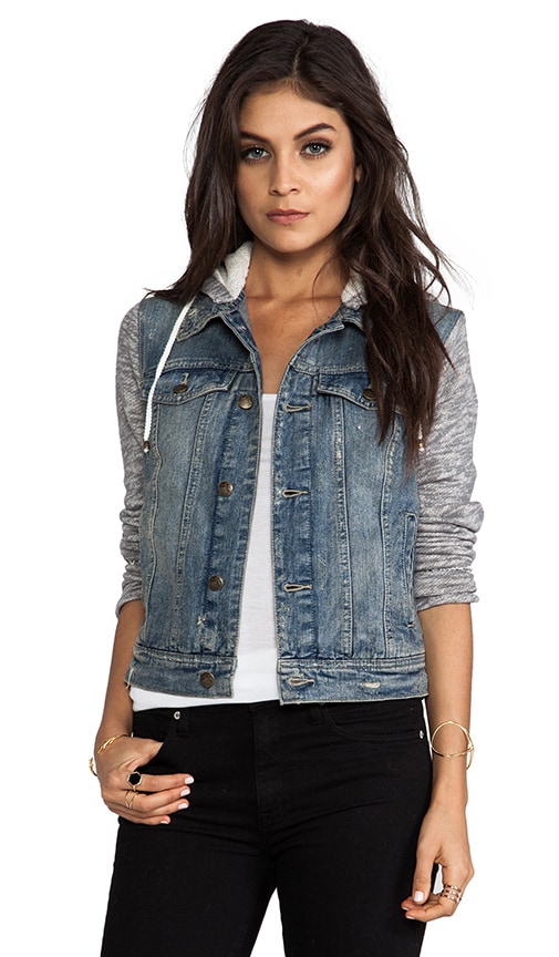 Free People Flawless Hooded Denim Jacket in Black