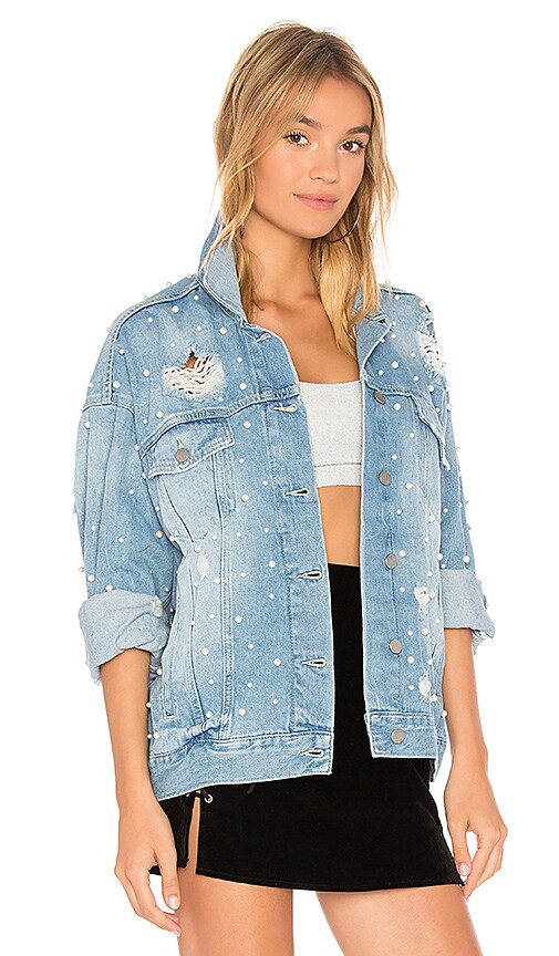 sunday funday blue oversized pearl denim jacket
