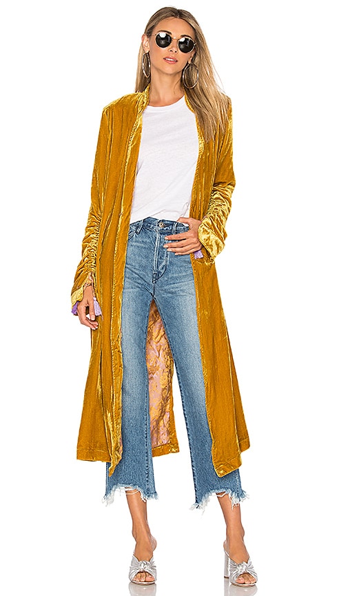 Free People Dhalia Velvet Duster Coat in Gold | REVOLVE