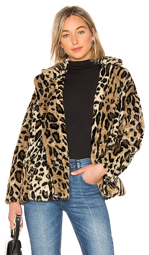 Free People Kate Faux Fur Leopard Coat in Brown | REVOLVE