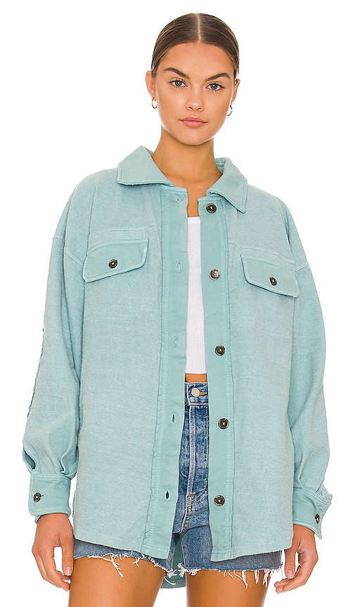 Free People Ruby Turquoise Brushed Cotton-blend Jacket In Blue | ModeSens