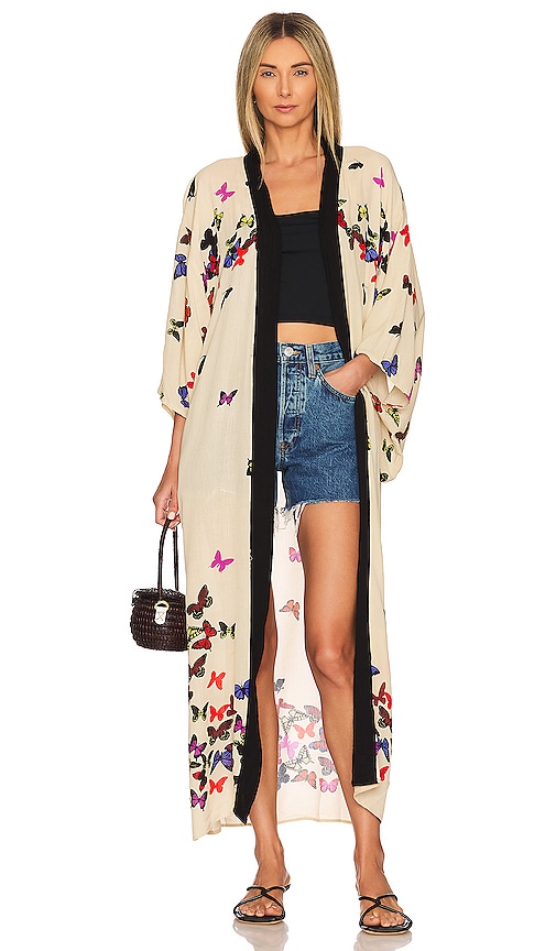 Free People Butterfly Kisses Kimono in Beige Combo