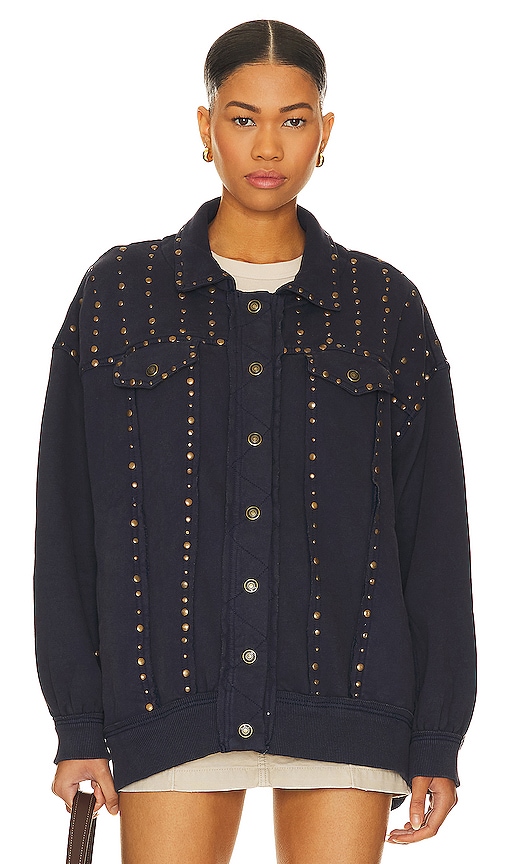 Shop Free People X We The Free Keepin' On Trucker Jacket In Navy