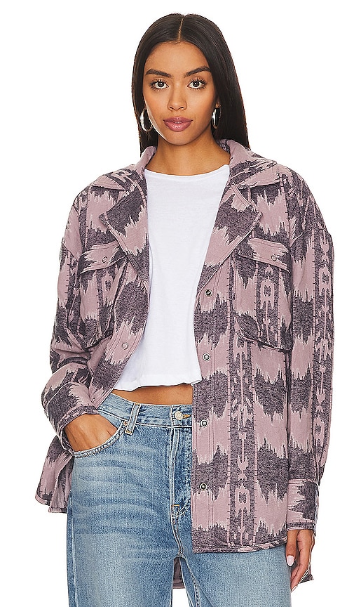 Free People x We The Free Izzie Cargo Jacquard Shacket in Purple Combo